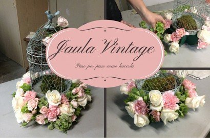 jaula con flores vintage